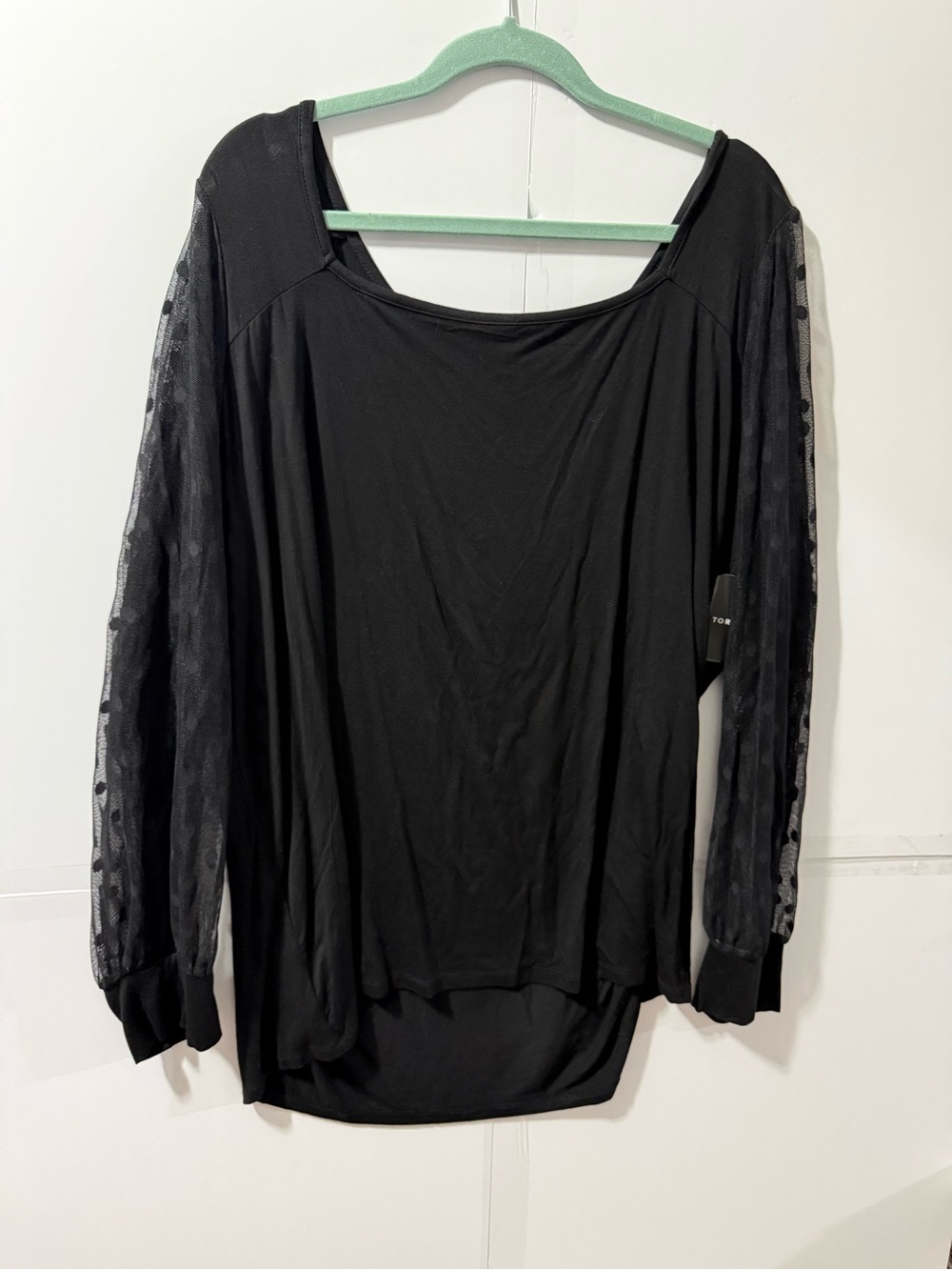 torrid Black Long-Sleeve Top with Sheer Mesh Sleeves